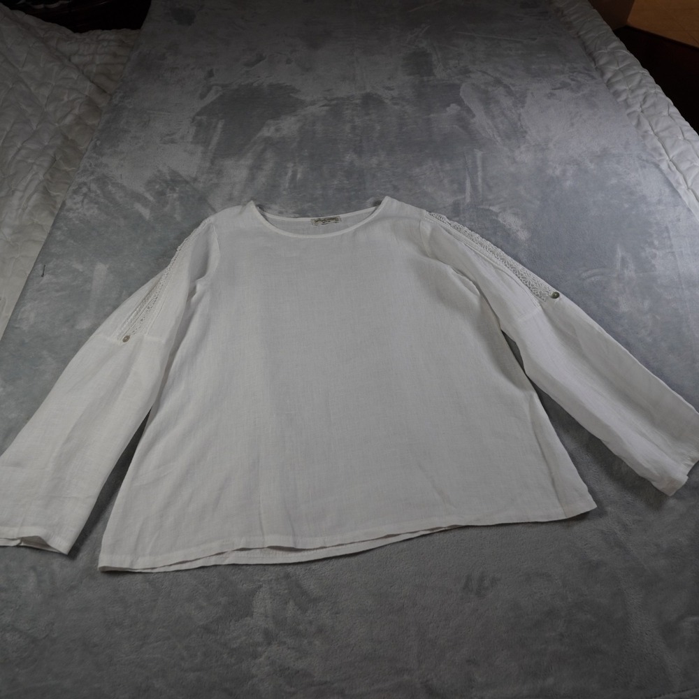 Terzo Millennio Made in Italy Linen Blouse Lace Sleeve Boho Top White Womens L - Picture 4 of 13